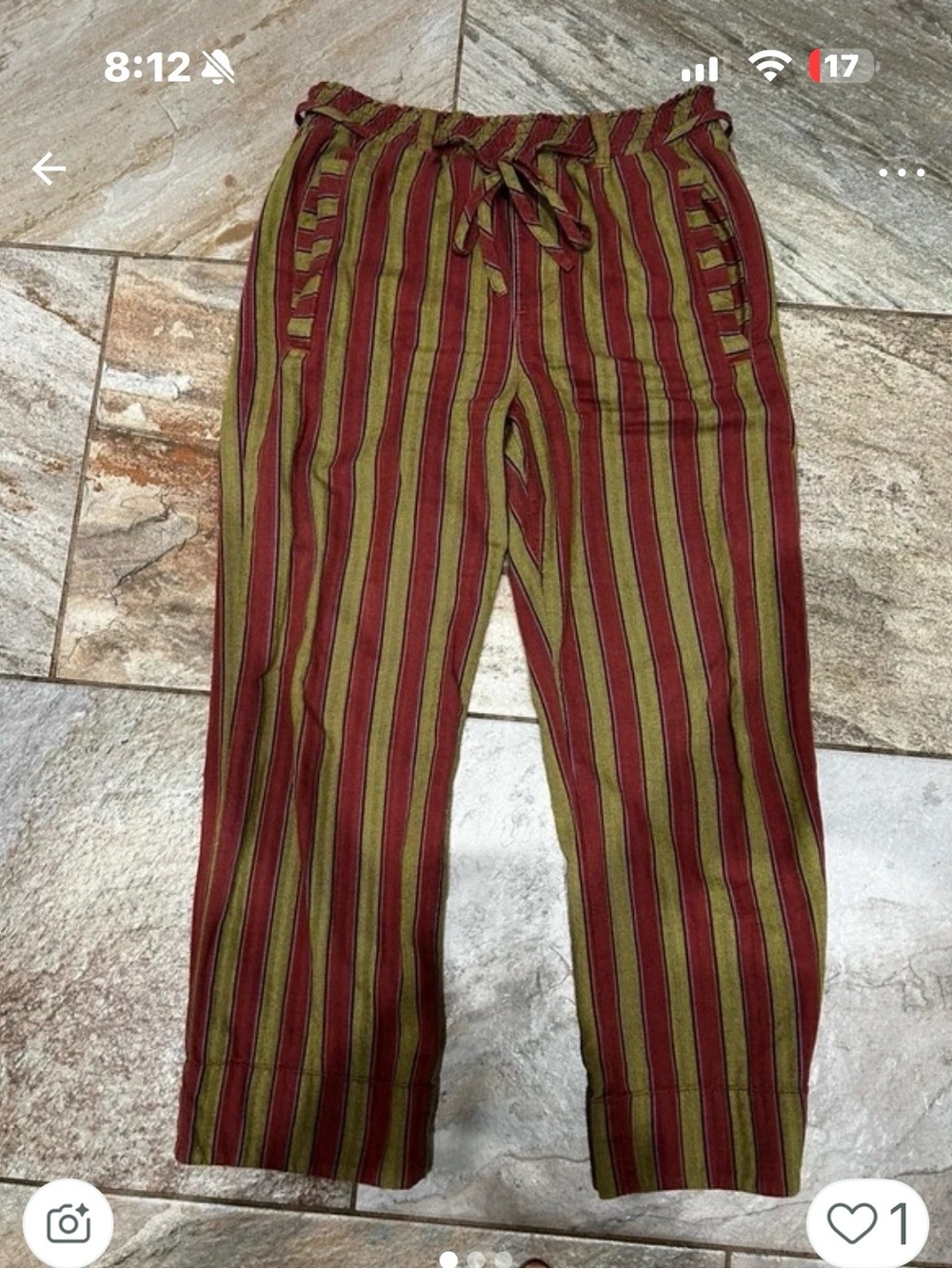 Free People Striped Burgundy and Olive Drawstring Joggers